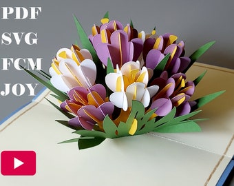 Fai da te Crocus Flower Pop-up Card SVG e modello PDF per il download immediato