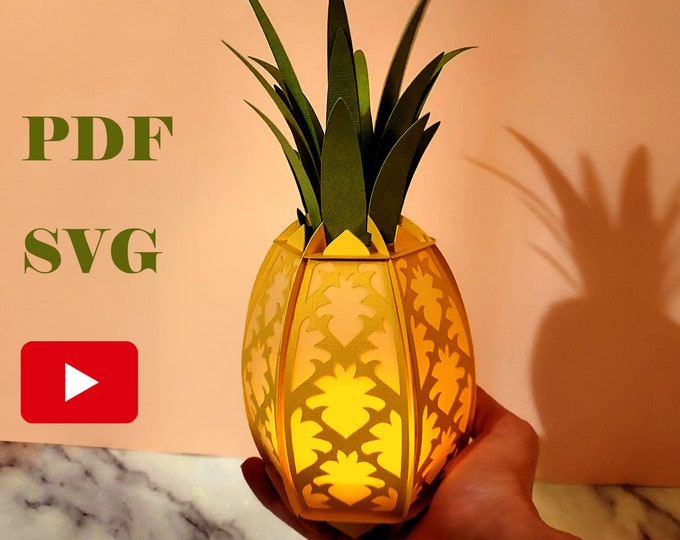 DIY Quick 3D Pineapple Lantern and Ornament, no glue template, PDF and SVG files for instant download