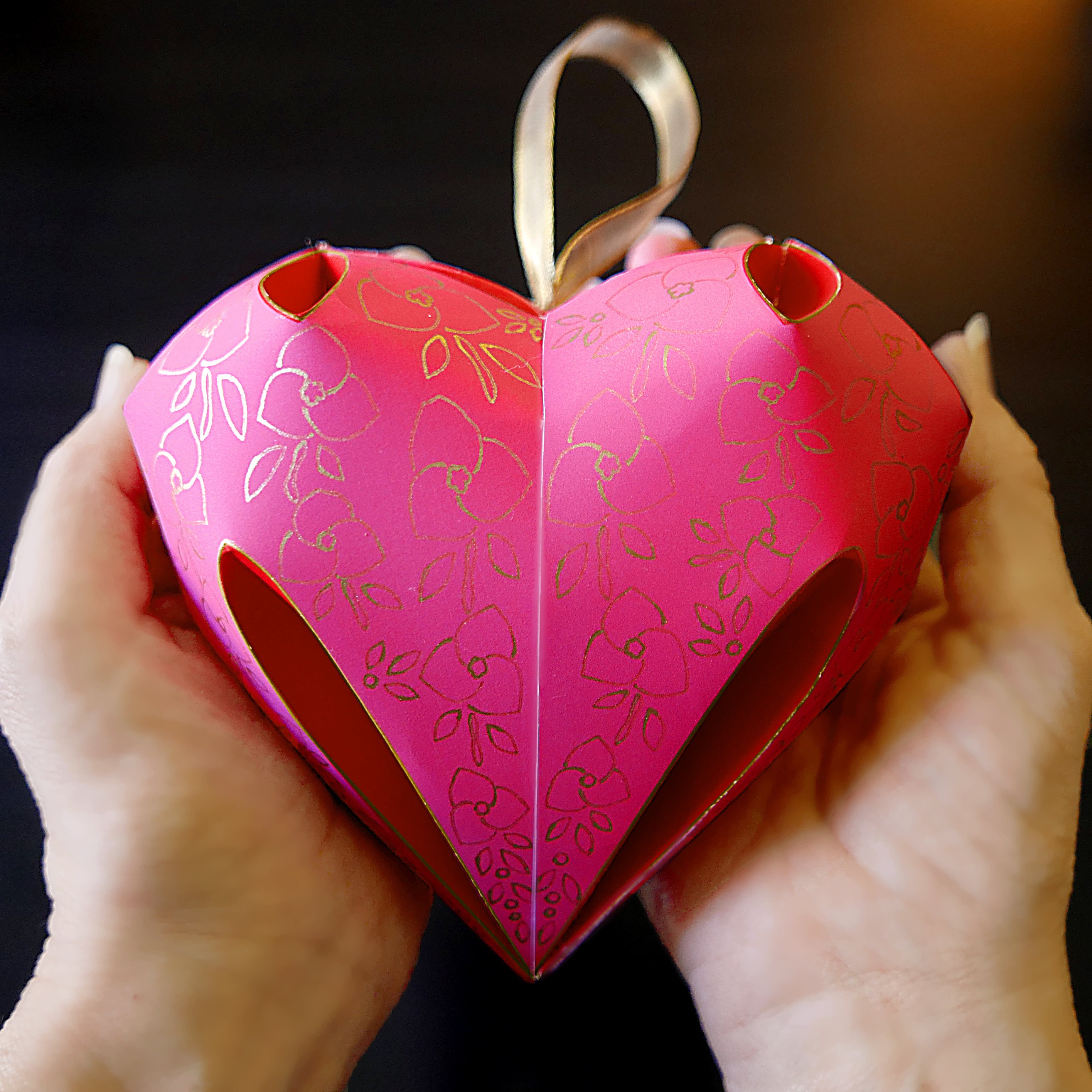Download Diy 3d Paper Heart With Gold Blossoms Svg Pdf Printable Ornament For Instant Download