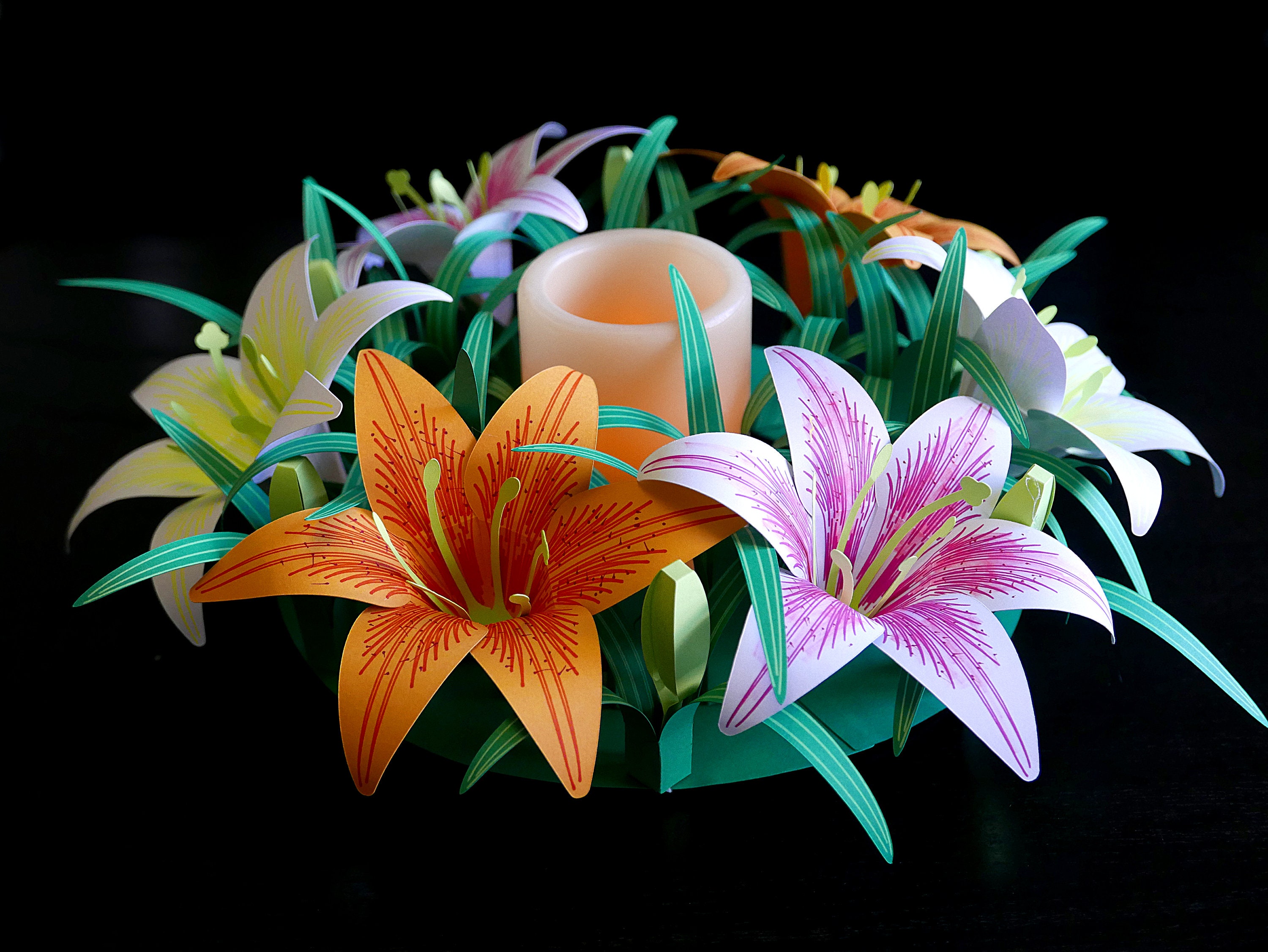 DIY Papercraft Lily Wreath or Centerpiece template SVG and PDF files