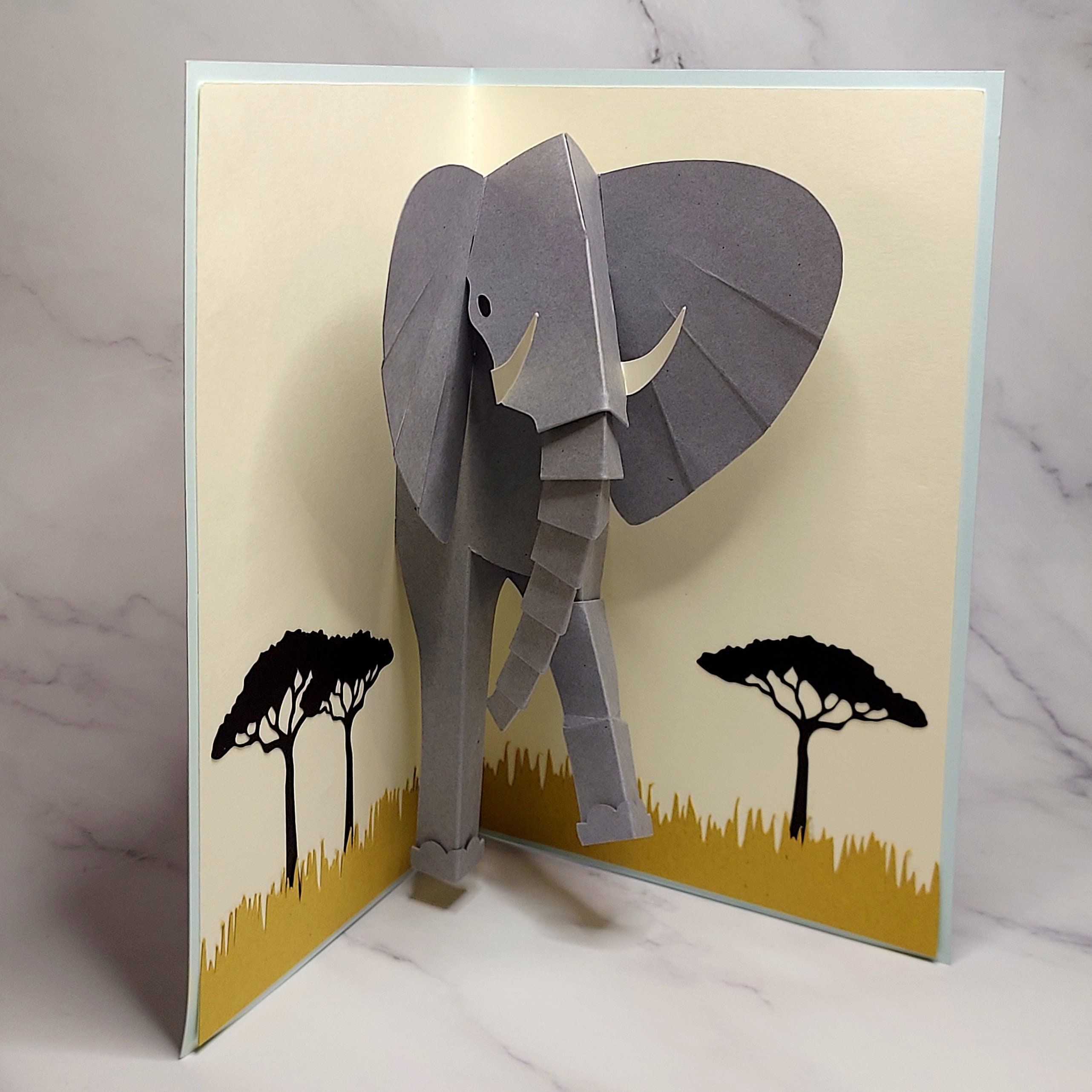 DIY Elephant Popup Card SVG and PDF template for instant download
