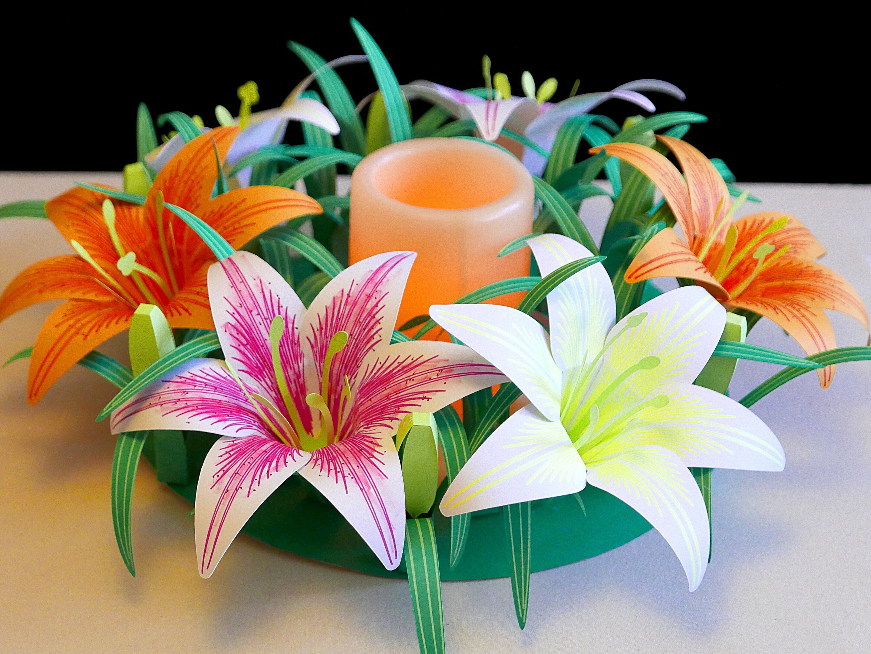 DIY Papercraft Lily Wreath or Centerpiece template SVG and PDF files