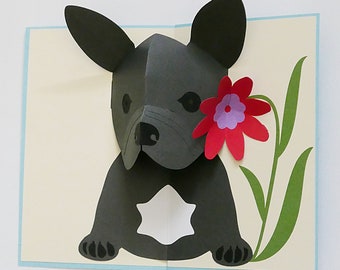 DIY Frenchie with Flower Popup Card Template SVG and PDF files for instant download