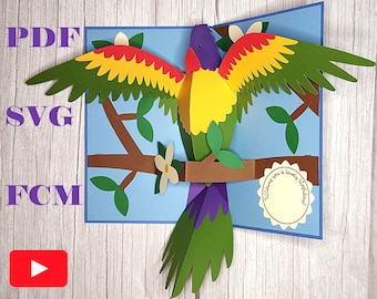 DIY Parrot Pop-up Card SVG and PDF template for instant download