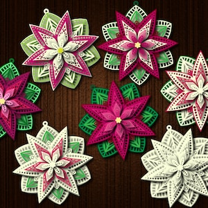 Gemakkelijke DIY Poinsettia gelaagde papieren ornament SVG- en PDF-bestanden