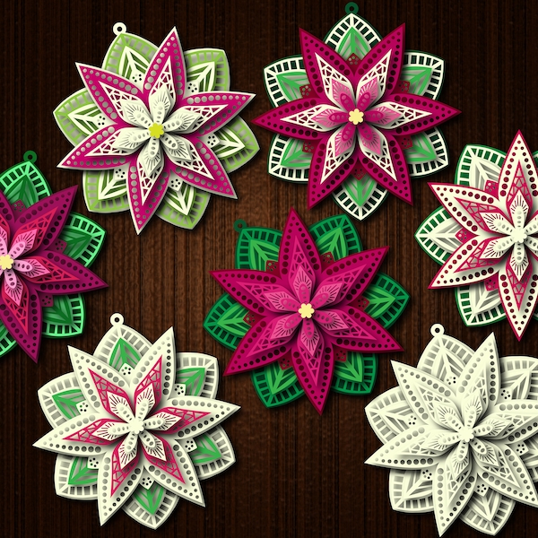 Easy DIY Poinsettia Layered Paper Ornament SVG & PDF files