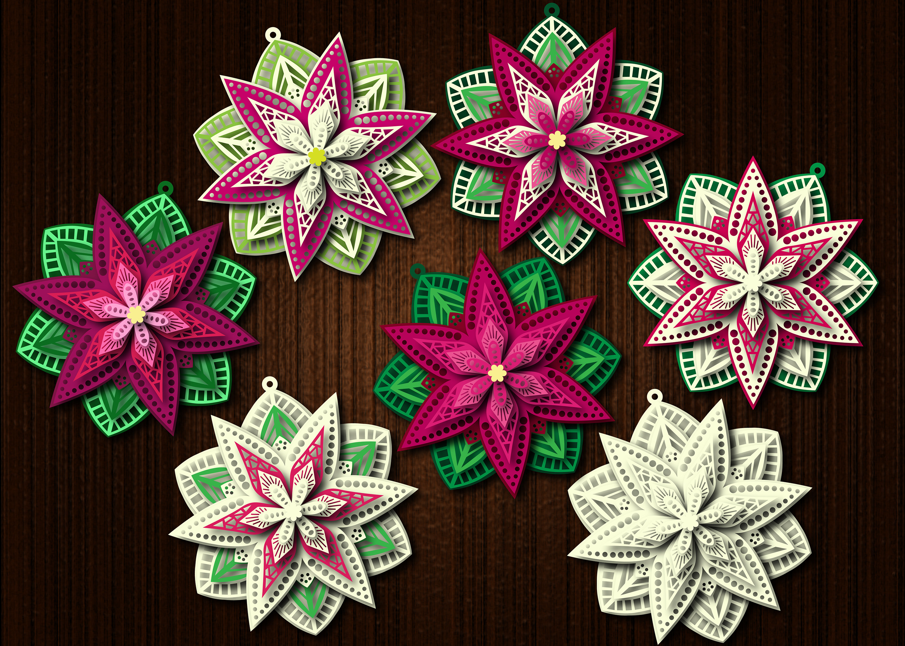 Easy DIY Poinsettia Layered Paper Ornament SVG & PDF files