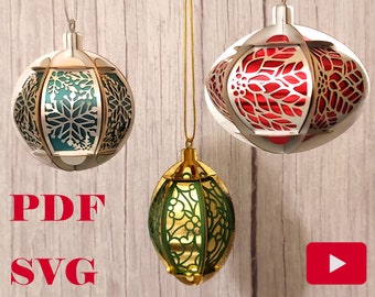 DIY Easy 3D Christmas Ornaments no glue template PDF and SVG file for instant download