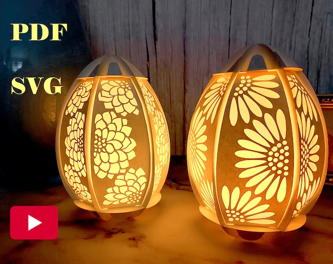 DIY Quick 3D Floral Egg Lantern no glue template PDF and SVG file for instant download