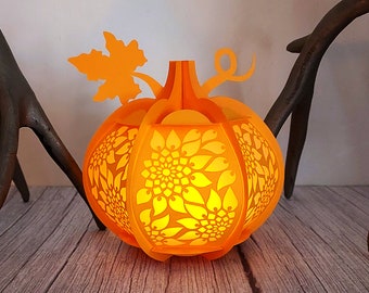 Pumpkin Sunflower Lantern DIY Quick 3D no glue template PDF and SVG file for instant download