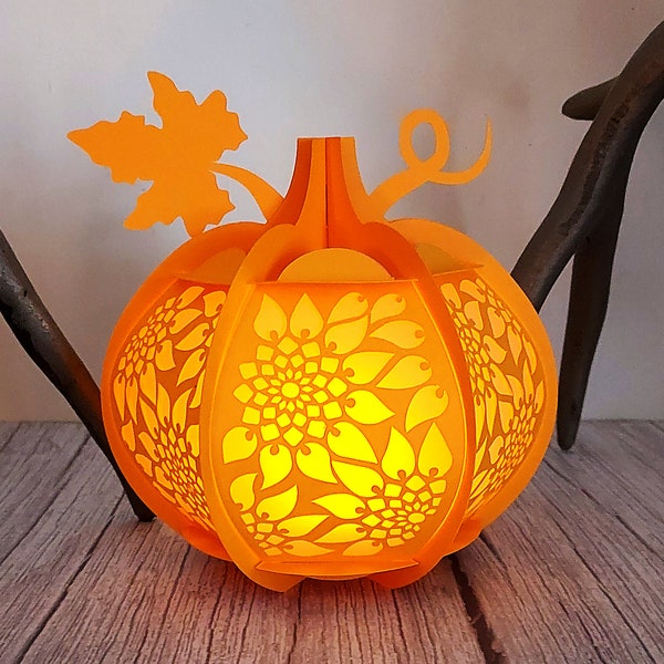 Pumpkin Sunflower Lantern DIY Quick 3D no glue template PDF and SVG file for instant download