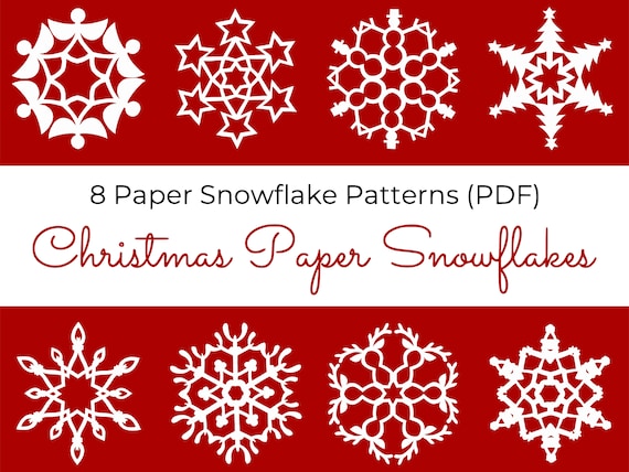 8 Christmas Paper Snowflake Patterns PDF digital Download Paper Craft DIY  Snowflakes Christmas Decoration Window Decoration 