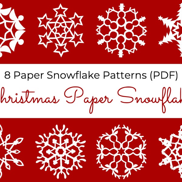 8 Christmas Paper Snowflake Patterns PDF (digital download) - Paper craft - DIY Snowflakes - Christmas decoration - Window Decoration