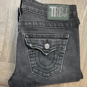 Y2K 2000s True Religion TRBJ Rhinestone Embellished Skinny Jeans Womens 27 Black image 4