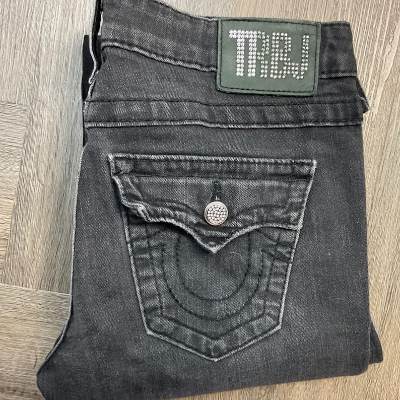 Y2K 2000s True Religion TRBJ Rhinestone Embellished Skinny Jeans Womens 27 Black image 4