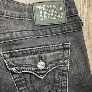 Y2K 2000s True Religion TRBJ Rhinestone Embellished Skinny Jeans Womens 27 Black image 5