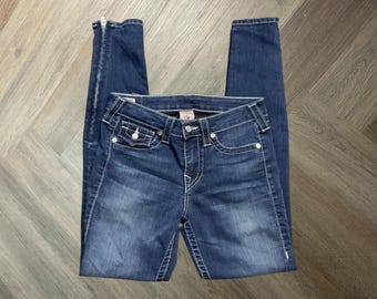 Vaqueros ajustados con cremallera en el tobillo Rachel de True Religion Section para mujer, talla 28, lavado oscuro, años 2000