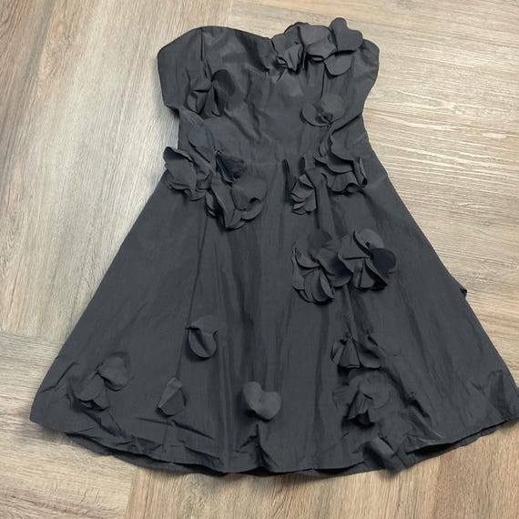Bebe 3D Floral Fit and Flare Mini Dress Womens Small Black Coquette Dance Classy