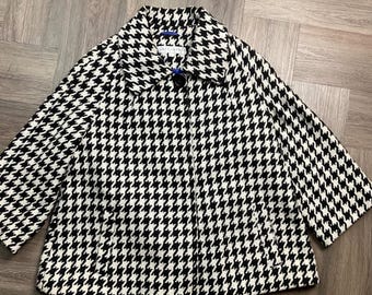 Vintage Larry Levine Houndstooth Swing Coat Womens Large Black White Wool Paris