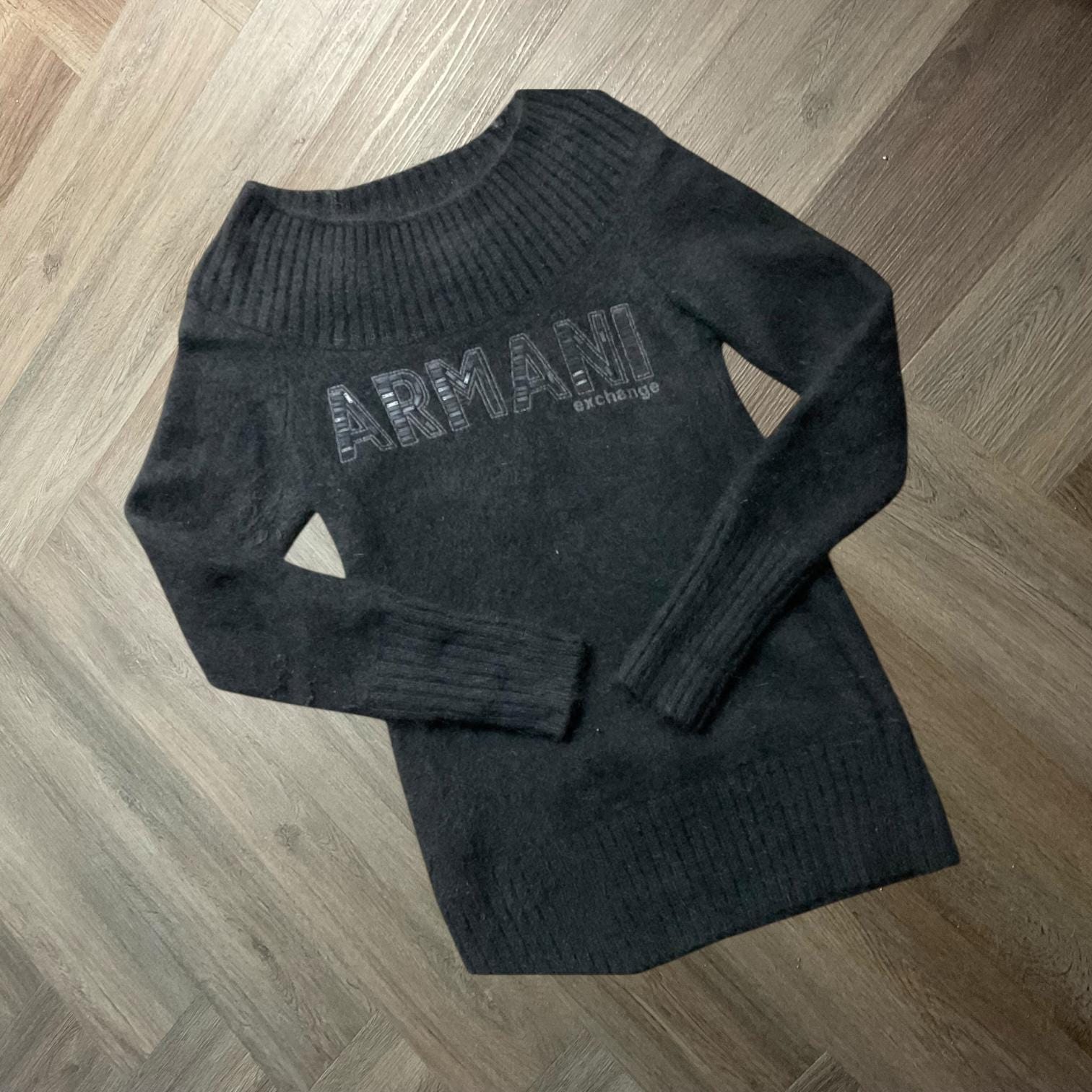 Vintage Armani Exchange Sweater Womens Small Black Angora Blend