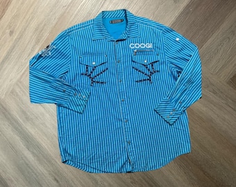Vintage Coogi Australia kariertes Button Down verschönertes Hemd Herren XXL Blau Y2K