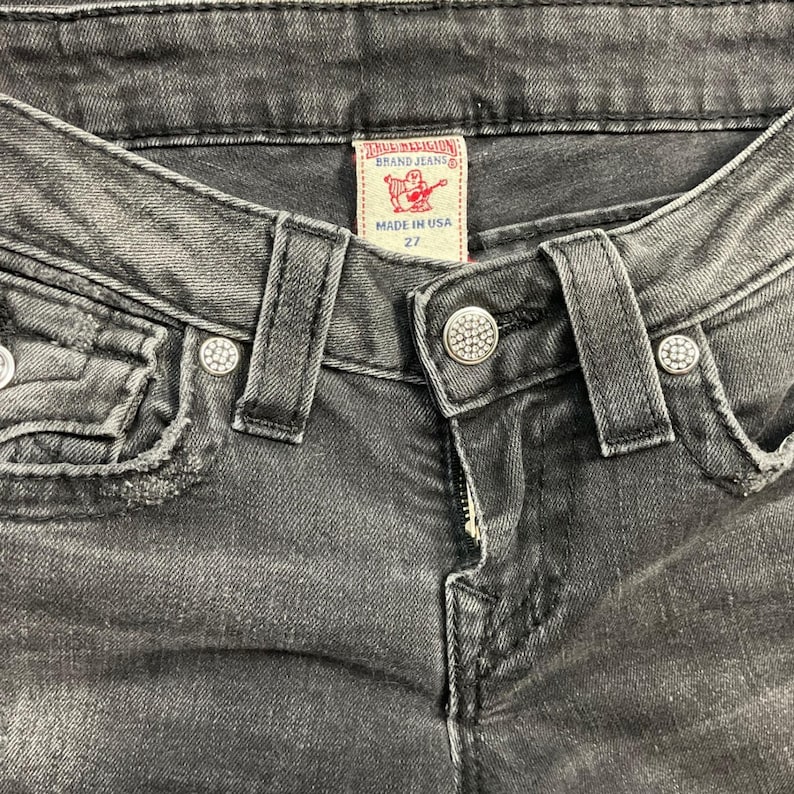 Y2K 2000s True Religion TRBJ Rhinestone Embellished Skinny Jeans Womens 27 Black image 6