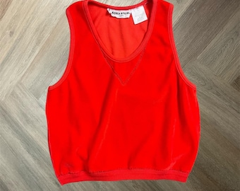 Vintage Sonia Rykiel Paris Velour Sleeveless V-Neck Top Womens XS Orange France