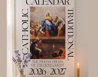 Traditional Catholic Wall Calendar 2026-2027 | 1962 Latin Missal Fruits Holy Spirit Art