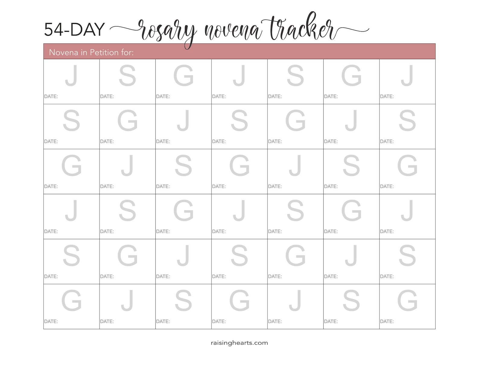 54day Rosary Novena Tracker for Petition and Thankgiving / Catholic