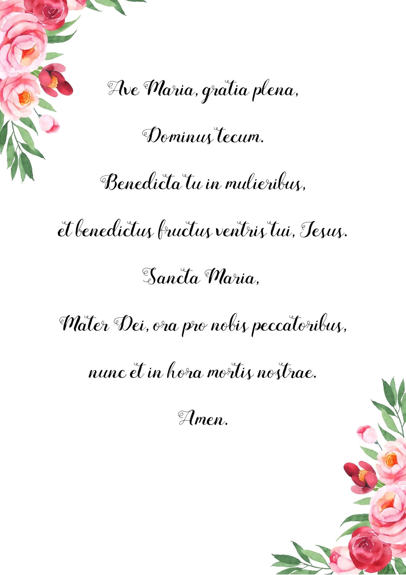 Ave Maria Hail Mary Latin Prayer Printable Etsy
