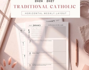 Traditional Catholic Planner 2026-2027: Horizontal Weekly layout, Latin Missal Feasts, 8.5x11 (PDF Download)