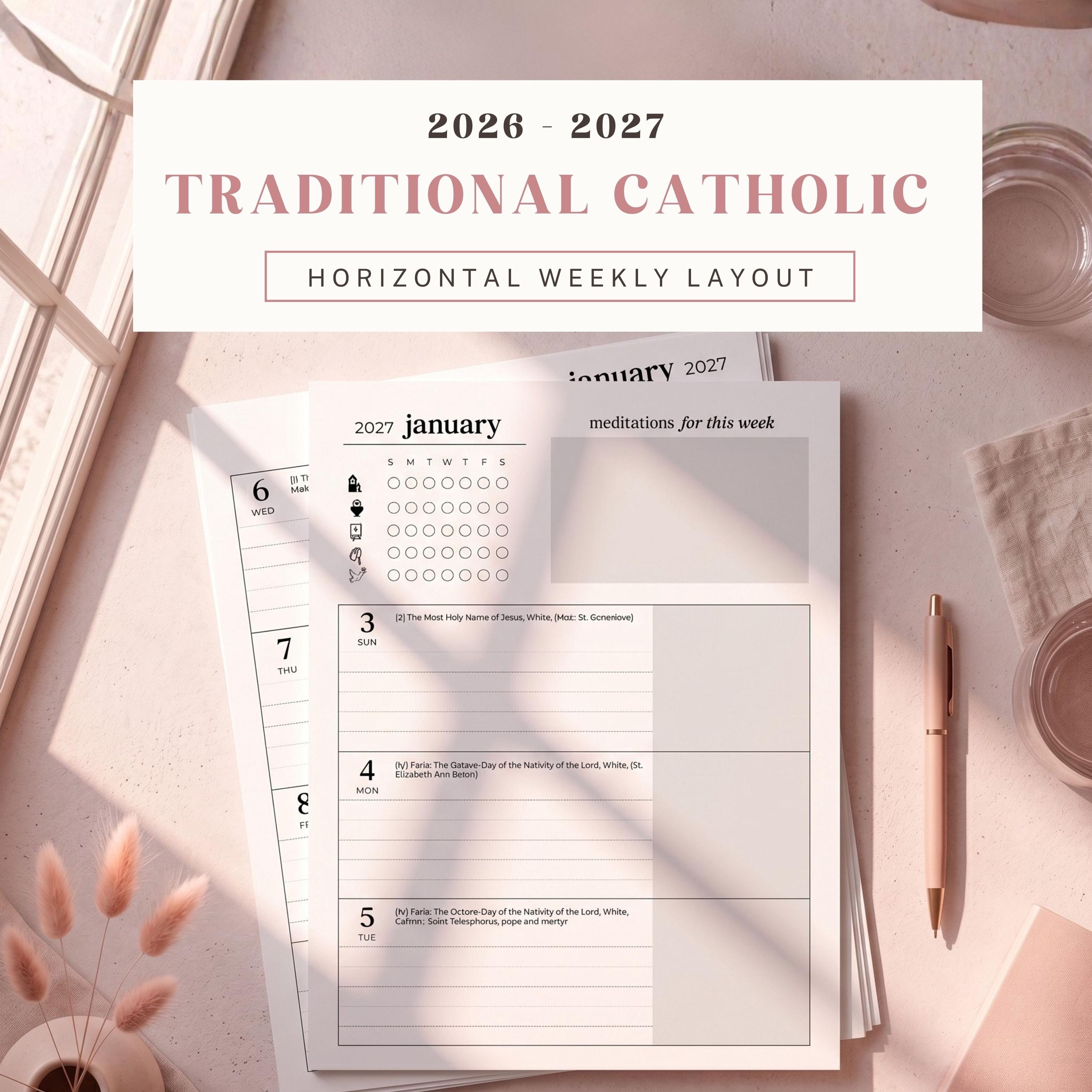Traditional Catholic Planner 2026-2027: Horizontal Weekly Layout, Latin ...