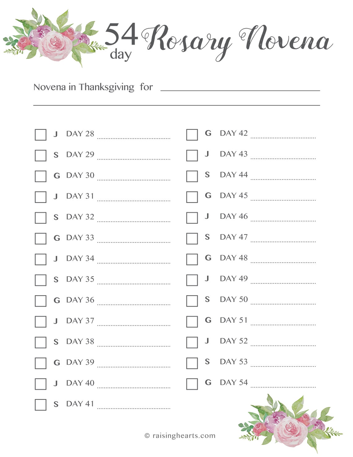 54day Rosary Novena Tracker for Petition and Thanksgiving PDF