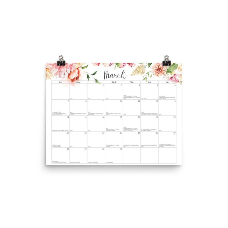 2021 Traditional Catholic Calendar Floral Design / Letter Etsy