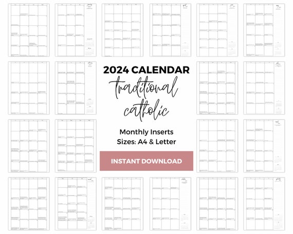 2024 Traditional Catholic Monthly Planner Inserts PRINTABLE PDF sizes  8.5x11 & A4 - Etsy