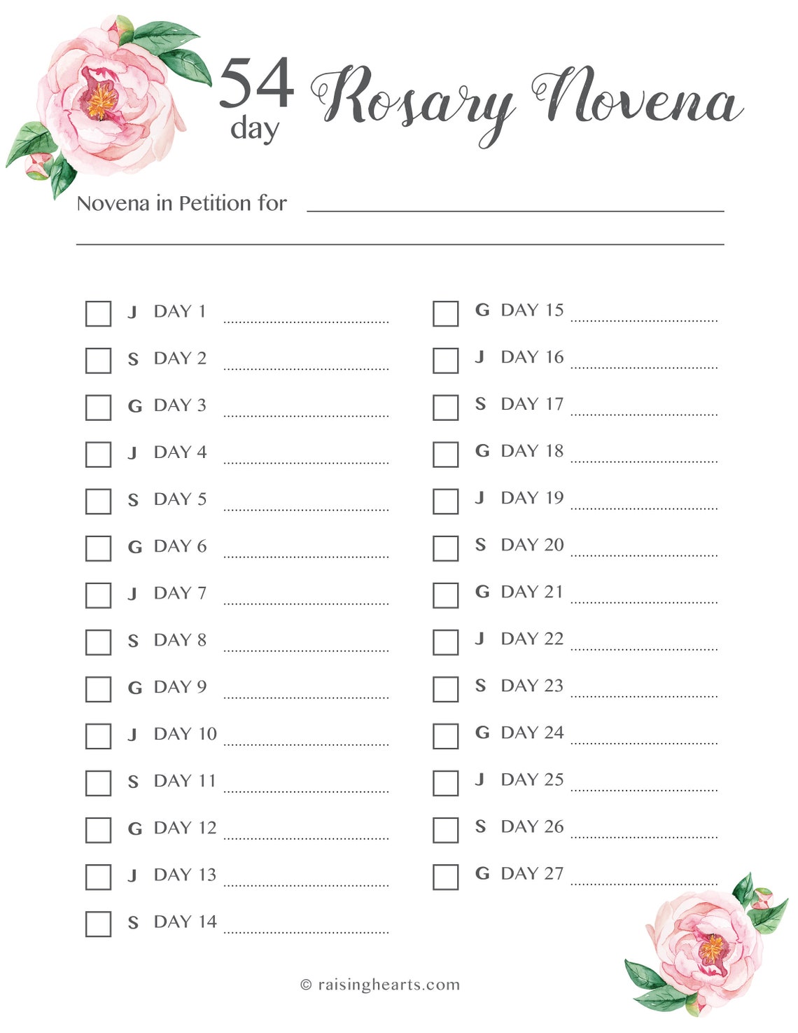 54-day Rosary Novena Tracker - for Petition and Thanksgiving | PDF ...