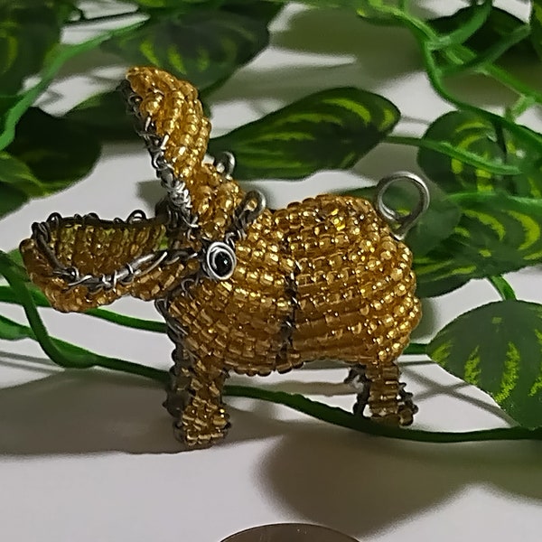 Mini Hippopotamus African Beaded Wire Art Gold-Color