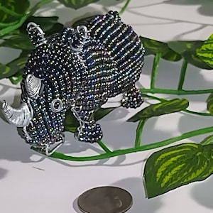 Medium Rhinoceros African Beaded Wire Art Iridescent/Metallic