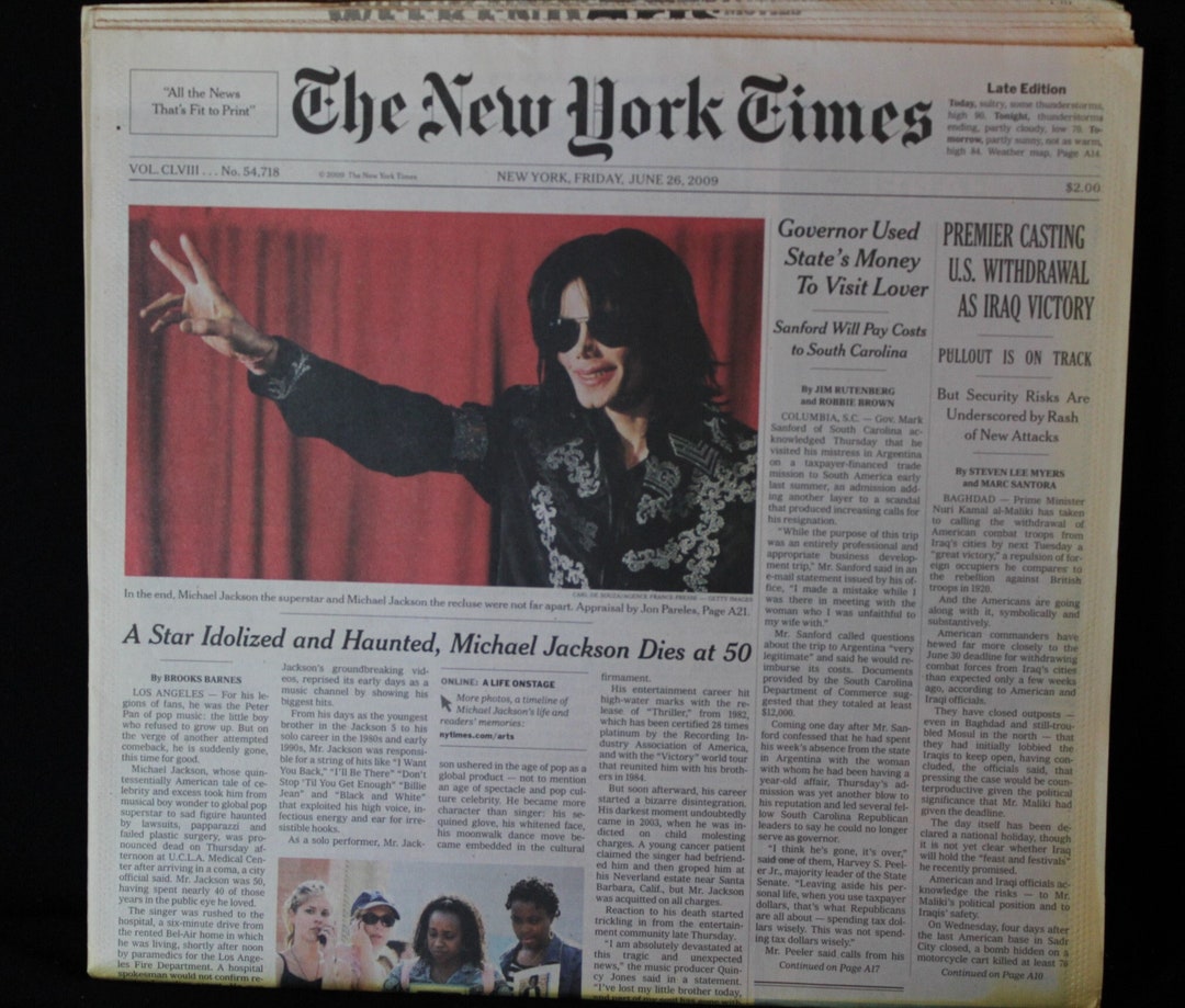 The New York TIMES Michael Jackson Death Edition, June 26