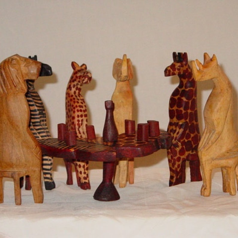 Mahogany Wood Party Animals Set African Art Wood Carving Etsy