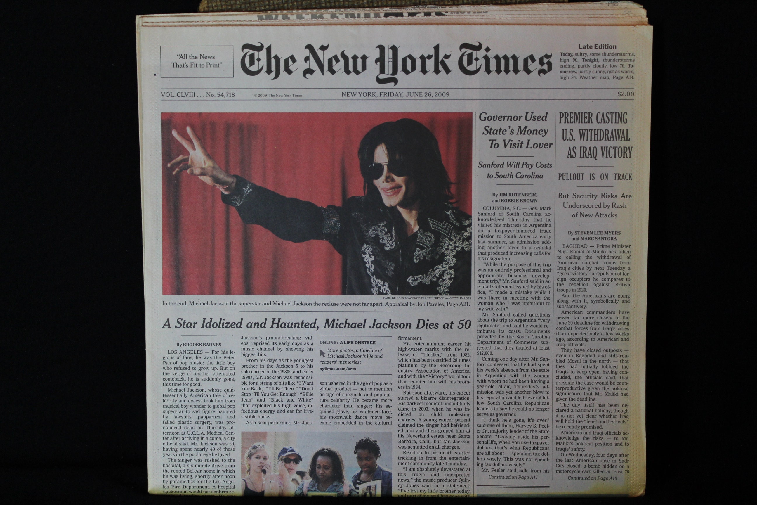 The New York TIMES Michael Jackson Death Edition, June 26