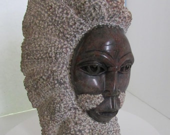 Signed Shona Zimbabwe Stone Sculpture ~ “Old Man” Bust ~ African Art ~ 9”