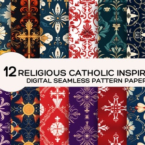 Beautiful Holy Religious Inspired Christian Catholic Seamless Pattern Illustration Seamless Digital Papers x 12