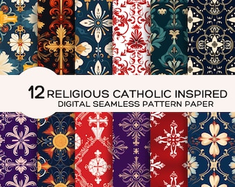 Schöne Heilige Religiös Inspiriert Christlich Katholisch Nahtlose Muster Illustration Nahtlose Digitale Papiere x 12