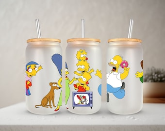DIGITAL* Simpson Cartoon Tumbler Libbey PNG, 16oz Glass Can Wrap, 16oz Libbey Can Glass, Tumbler Wrap, Full Glass Can Wrap, super