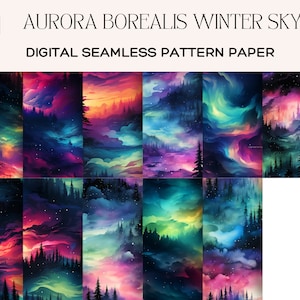 Aurora Borealis, Winter Sky, Northern Lights, Southern Lights, Aurora Australis, Seamless Pattern Illustration Repeating Digital Papers x 11