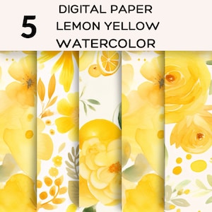 Schöne zitronengelbe Aquarell wiederholende nahtlose digitale Papiere x 5