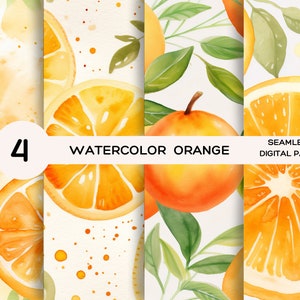 Bellissime carte digitali senza giunte dell'acquerello di arance x4