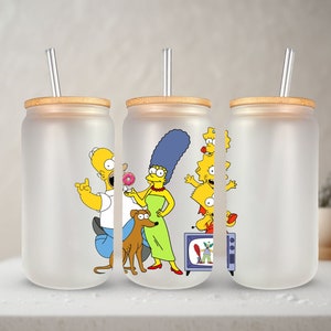 DIGITAL Simpson Family Cartoon Tumbler Libbey PNG, 16oz Glass Can Wrap, 16oz Libbey Can Glass, Tumbler Wrap, Full Glass Can Wrap, super