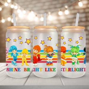 DIGITAL* 2 for the price of one, Rainbow Brite, Shine Bright like Starlight 80's Libbey png ONLY cupwrap, 16oz Glass Can Wrap, Tumbler Wrap
